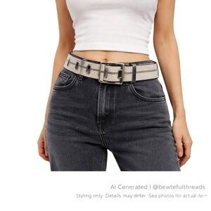 Woven Canvas Belt 46” Cream Black Grommet Utility Streetwear